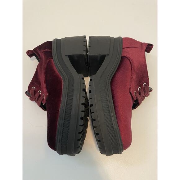 ASOS Size 5 Burgundy Velvet Platform Loafer Shoes Heels - Picture 2 of 8